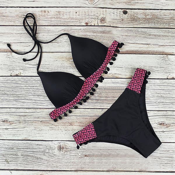 Naisten pehmustetut push-up bikinit, uimapuku, uimapuvut, rantauima-asu Pink L