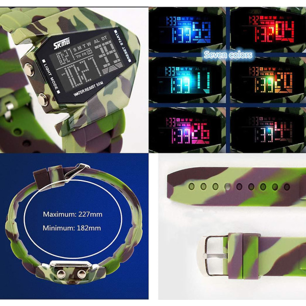 Led Militær Kul Vanntett Lysende Grafisk Design Gutter Og Jenter Digital Klokke