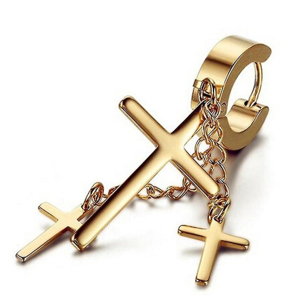 örhängen Set Multilayered Chain Christian Cross Titanium Steel Ear Clips For Wedding
