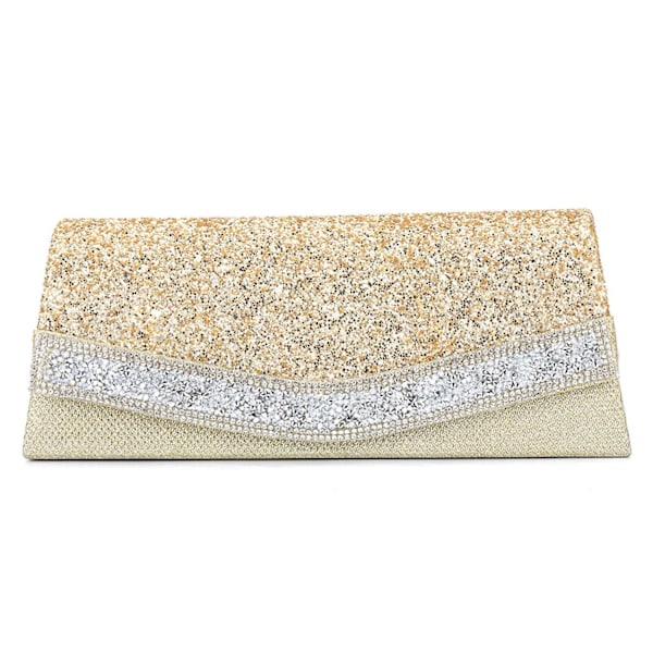 Glittrande Silver Handväska för Kvinnor, Glitter Brud Clutch Väska för Bröllop A916-736 Gold