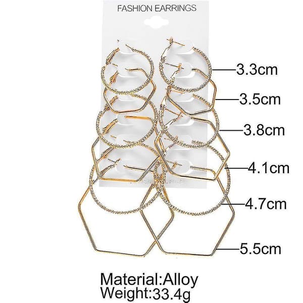 6 stk. ørestikssæt Geometriske polygon-øreringe til fest