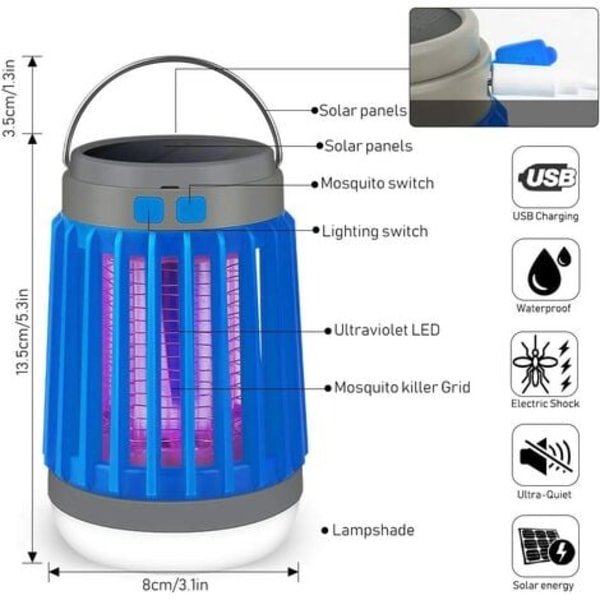 3-in-1 Ulkoilma Hyttysentappaja Lamppu, Aurinkoenergia+Latautuva+USB Kannettava Leirintälyhty, LED-Hyönteiskarkotin Lamppu Vedenkestävä