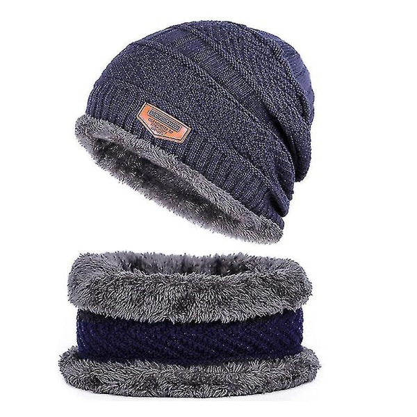 Grå Mænd Kvinder Varmt Beanie Hat + Blødt Halsklæde Sæt Vinter Tykkelse Hat Kasket Halsvarmer