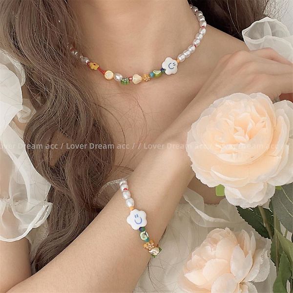 Halskje Perle Smil Choker Mote Smykker Ac1343