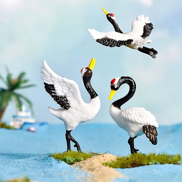 3 x 3 stk. Figuriner Rødkronede Traner Giftfri Plast Imitation Traner Display Form Til Potteplante