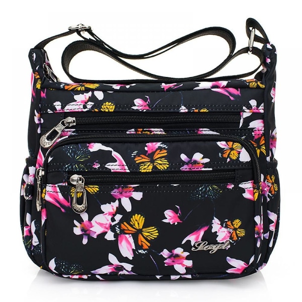 Kvinners Nylon Blomster Skulder Bag Crossbody Bag Messenger Vesker Reise Håndvesker Med Justerbar Rem Vanntett A916-459 E