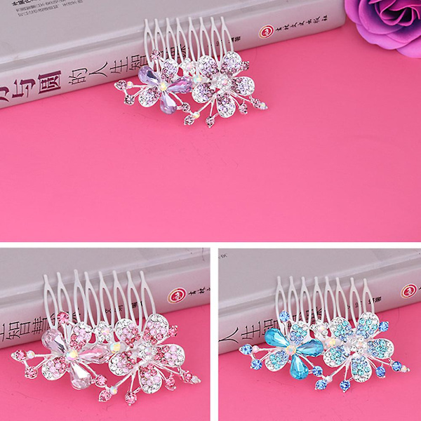 Innsatt Rhinestone Dame Hårkam Butterfly Insert Kam Brudeslør Blue D