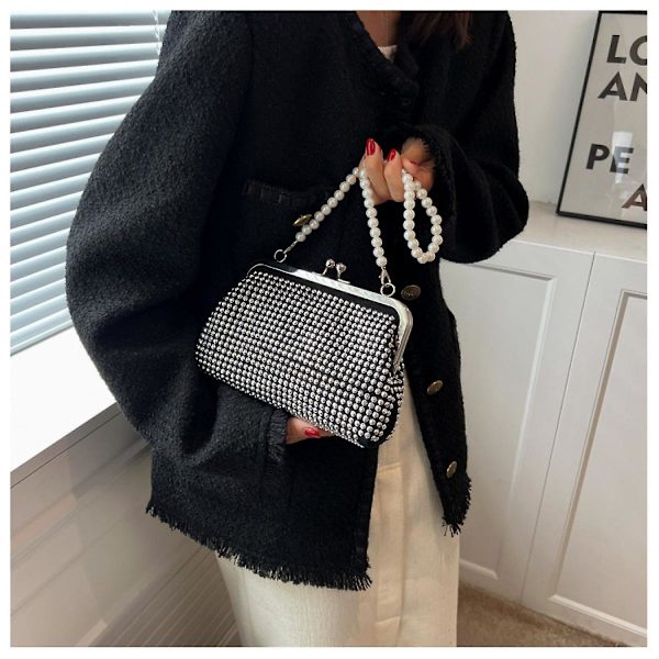 Lyse Diamant Crossbody-tasker Enkelhed Luksus Designer Håndtaske Perle Pung Mode Dametaske Trend Kæde Dametaske Sølvfarvet)