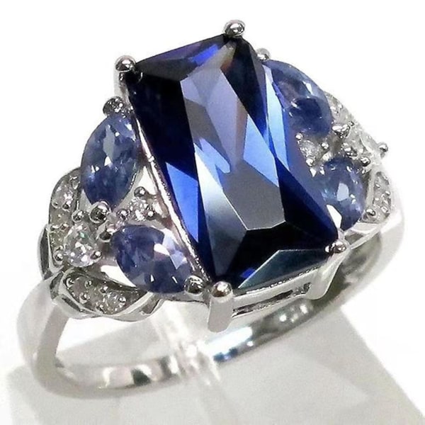 Bred Elegant Håndværk Kvinders Ring Legering Kunstig Sten Rhinestone Bryllupsbånd Smykke Tilbehør Blue US 7