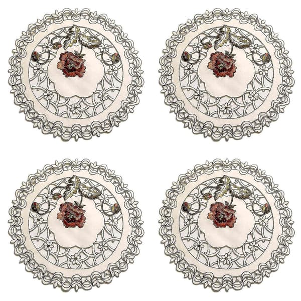 Set med 4 runda blommstämplar med vit vintage broderad spets