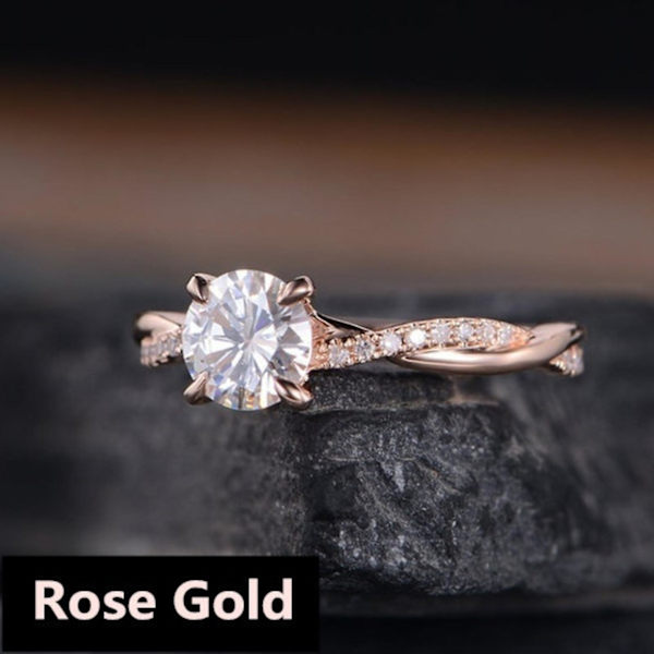 Elegant Damring med Fullt Inlagt Kubisk Zirkonia för Kvinnor - Bröllopsjuveler Rose Gold US 11
