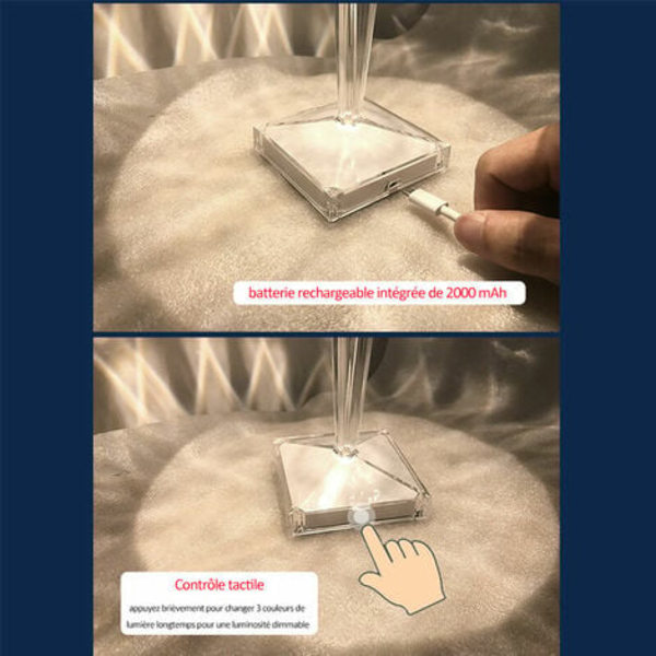 Berøringskontroll Akryl Diamant Bordlampe 3 Lysfarger med Justerbar Lysstyrke USB Oppladbar Krystall Sengelampe L