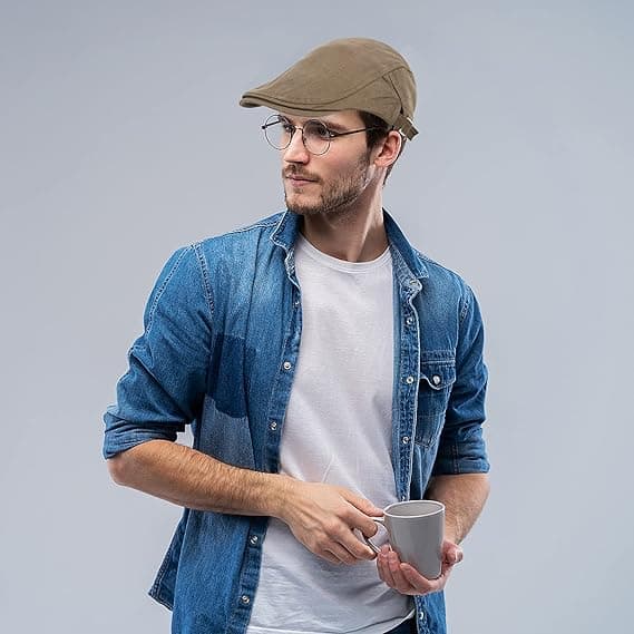 2-pack Grå/Khaki Newsboy-kepsar för män, Flat Cap i bomull