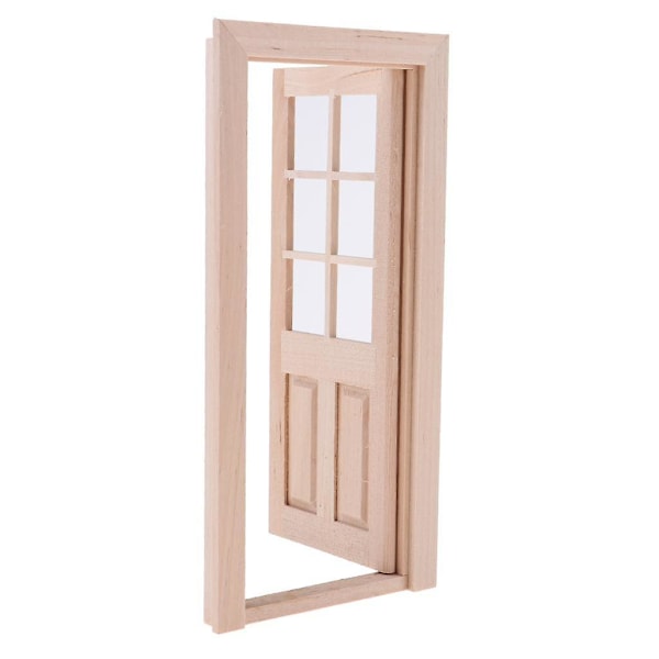 2x 1/12 Trä 8 Fönster Yttre Enkel Dörr för Dockhus DIY Tillverkning