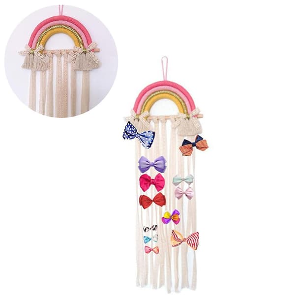 Hårklämmor Förvaring Flickor DIY Hårband Förvaring Boho Vägg Hängande Regnbåge, Heminredning