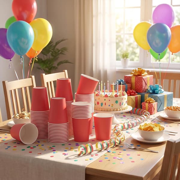 100-pack engångsmuggar i rött papper, julmuggar i papp för bröllop, babyshowers och möhippor