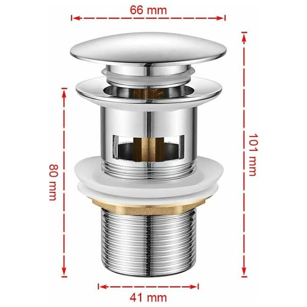 Sänkdrain med överlopp, Pop-up Sänkdrain, Universal Drain, Krom, Badrumsdrain, Pop Up Sänkdrain, 1 Del