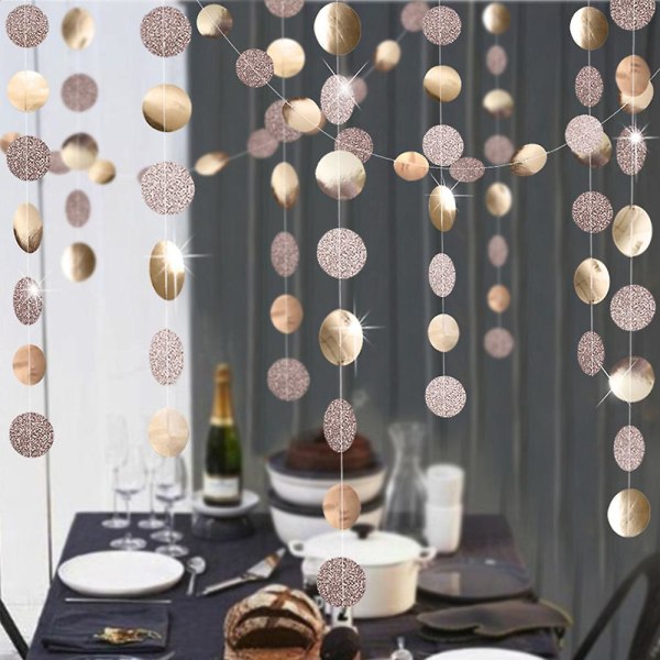 Pappersgirland glitter runda cirklar banderoller, 4 stycken hängande festdekorationer för födelsedag Baby shower Bröllop jul (champagne guld)