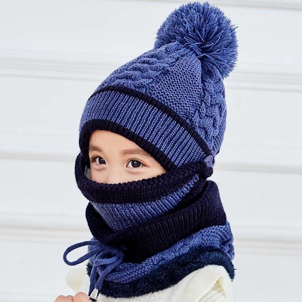3-i-1 Vinterstrikket Beanie Munnvarmer Sett for Jenter Gutter