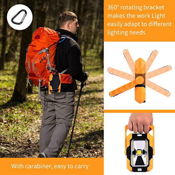 20W 1500LM Oppladbart LED-flomlys Campinglys Solcellelading Arbeidslys Arbeidslys Bærbar Lanterne med 3