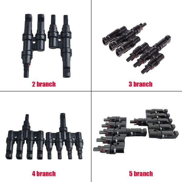 MC4 to-i-en adapter, trevejs stik, solcelle stik, solpanel parallel stik