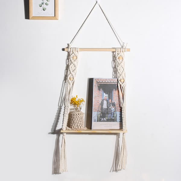 1 stycke trämacrame väggdekoration enkel handvävd växt