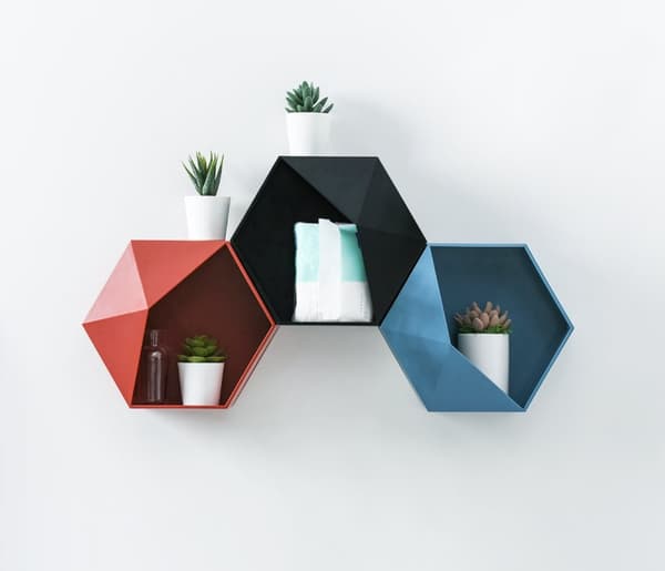 Hexagonalt väggfack, väggdekoration (Blå 22*8.5*25.5cm)