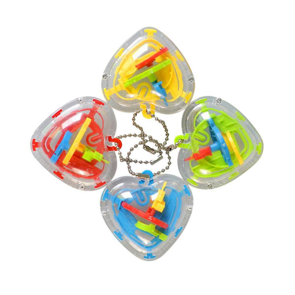 4 stk 3D labyrintkugle hjerteformet 50 udfordrende barrierer puslespil legetøj intelligens perler labyrint legetøj (tilfældig farve)