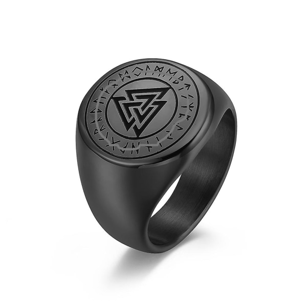 Viking Herr Finger Ring Rostfritt Stål Amulettring Triangel Odin Vegvisir Ringar Nordic Talisman Biker Smycken För Herr Black