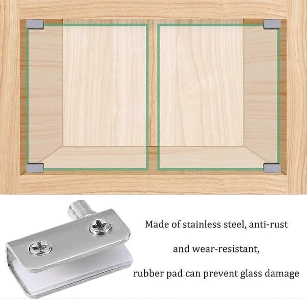 Pakke med 4 glasdørstappe, glasdørhængsel, rustfrit stål, passer til 5-8 mm glas style1661