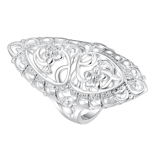 Silverpläterad Legering Ihålig Carving Blomma Finger Ring Kvinnors Smycken Present US 9