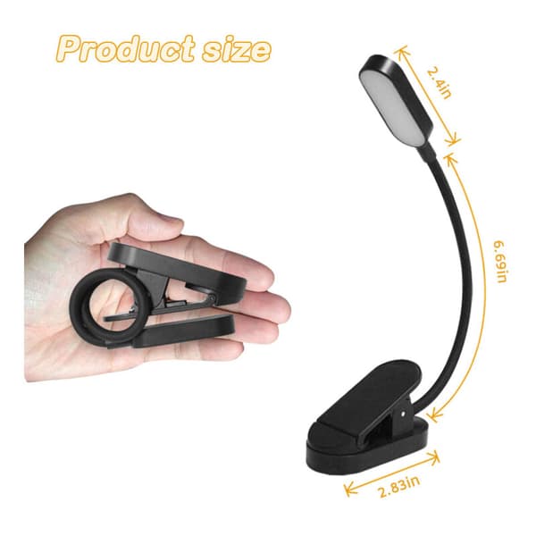 Sort USB genopladelig mini læselampe til seng, bog, mini natlys og sengelampe, til læsning, belysning