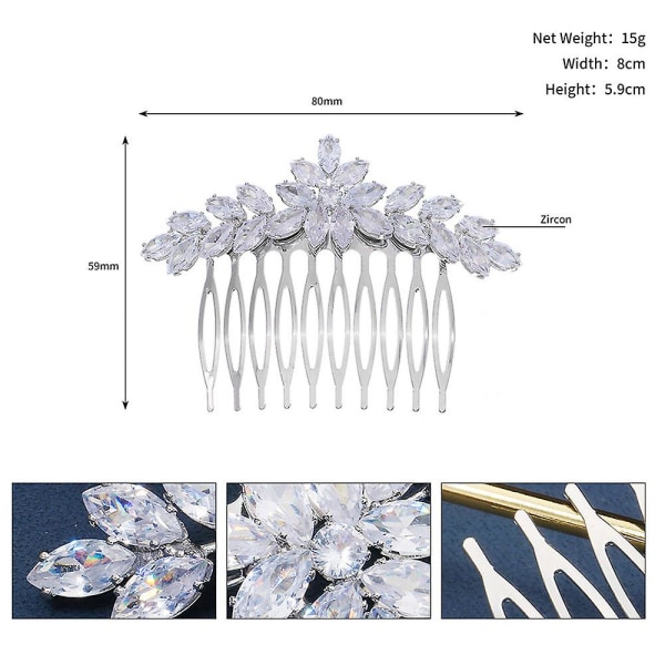 Brudens bryllup Brudehodeplagg-innsats kam Marquise Zircon Side Hårbørste HS J6530S