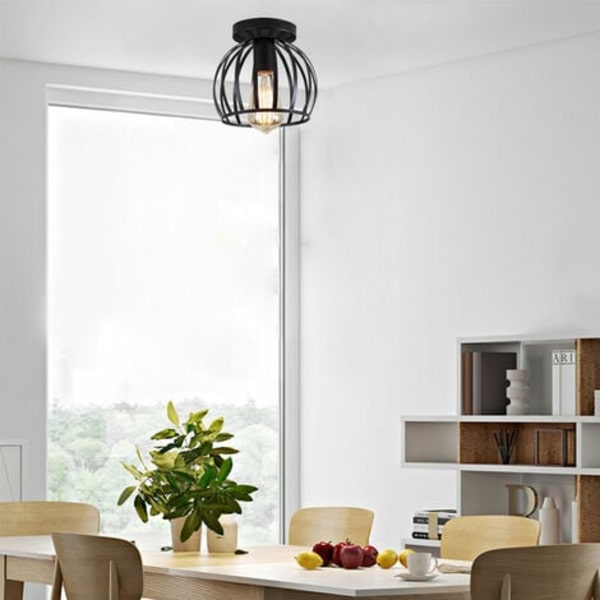 Retro Smijern Loftlampe E27 Industriel Belysning Metal Loftlampe Soveværelse Stue - Sort