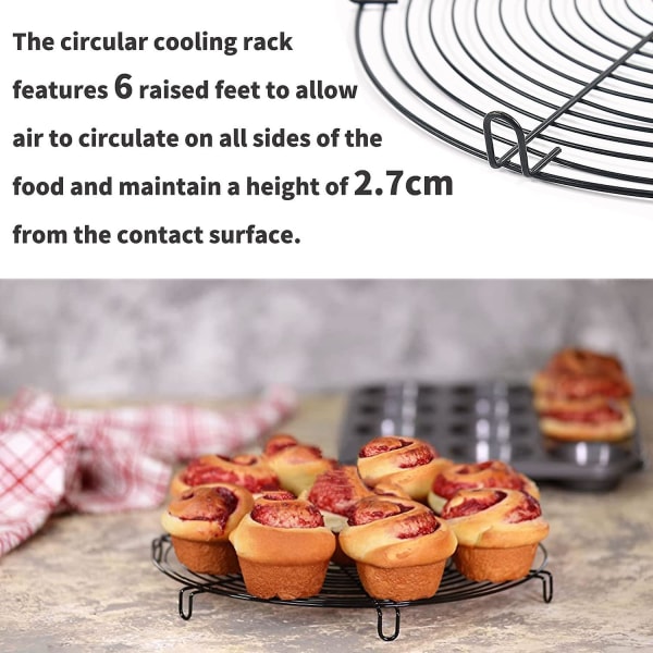 2 Enkle Bake Stativ, Ikke-klebende Trådstativ, Avkjøling Runde Brød Kaker, Undergrill Stativ 32x32x3cm (svart)