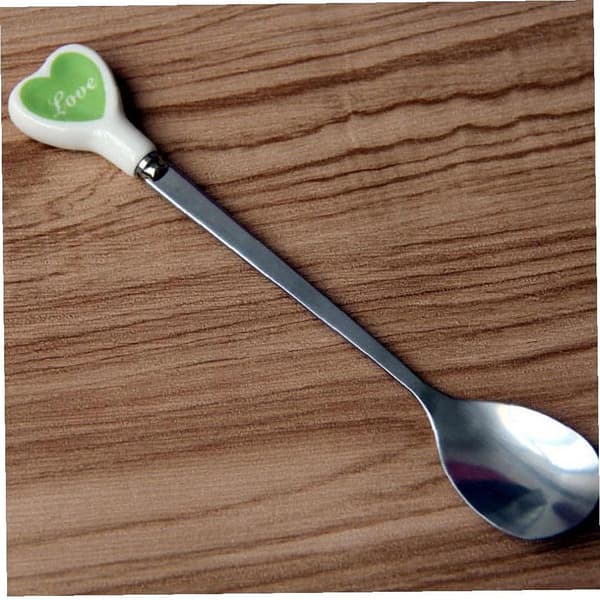 2 Rustfrit Stål Hjerteformede Keramiske Teskeer Dekorerede Kaffe Mælk Dessert Sukker Pinde (Grøn)