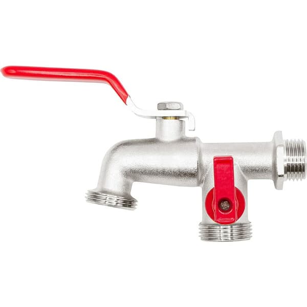 Dubbel kulventil 11282, 1/2", matt, krom, extra utlopp 3/4"