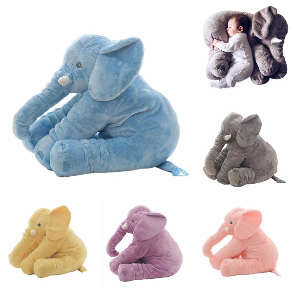 Stor Mjuk Söta Kudde Plysch Fylld Elefant Djur Leksak Barnpresent 16&quot; & 24&quot; Blue 40cm