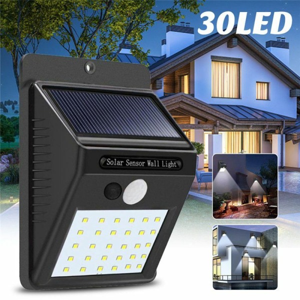 Waterproof Wireless PIR Motion Sensor Solar Lights Outdoor, 30LED Auto On/Off Security Lights for Path Patio Yard Deck D