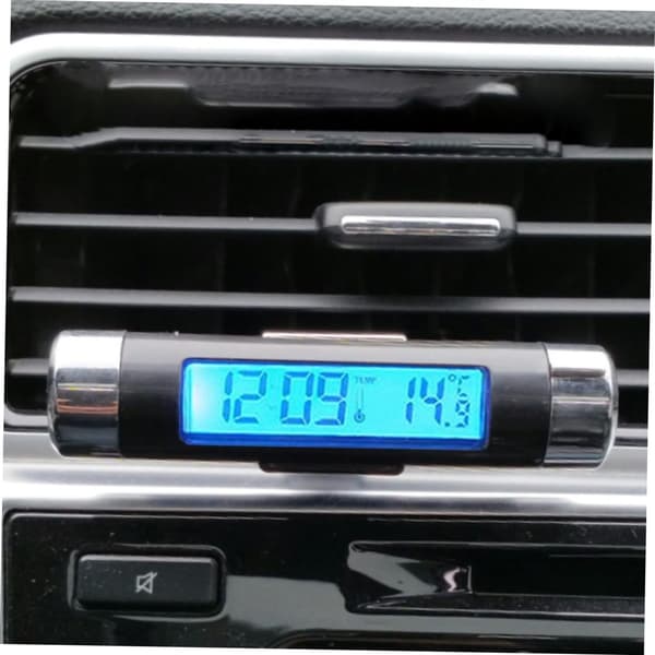 2-delt mini elektronisk ur med LCD-display termometer til bilventilation, baggrundsbelysning, nem installation
