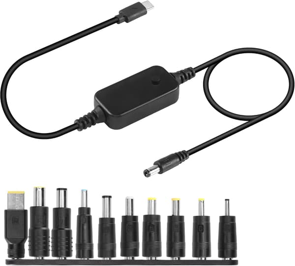 1m USB C - DC PD -sovitinkaapeli 10 liitäntäkärjellä, säädettävä jännite 5V-9V-12V-15V-20V