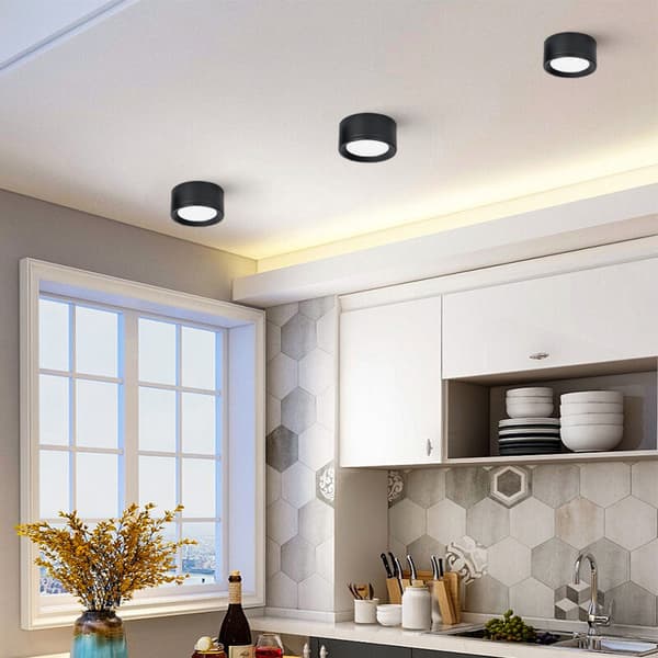 LED Loftlampe 4,0 tommer 12W, 4000K Hvidt Lys Sort Loftlampe 3 STK