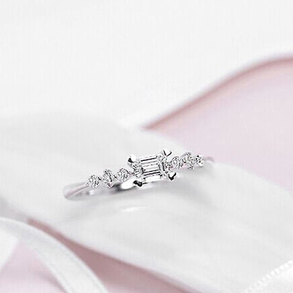 Bröllop Brudförlovning rektangulär strass Slim Finger Ring Smycken Present US 8