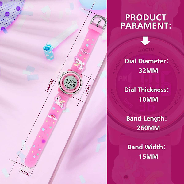 Barnklockor Flickklockor Åldrar 3-12 Sport Vattentät 3D Söt Cartoon Digital 7 Färgade Ljus Armbandsur För Barn