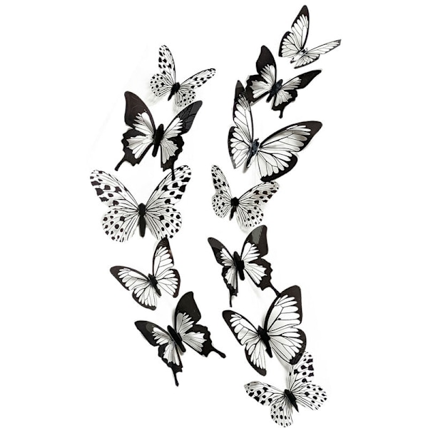 12st Svart Vit 3D Butterfly Home Decor Wall Stickers