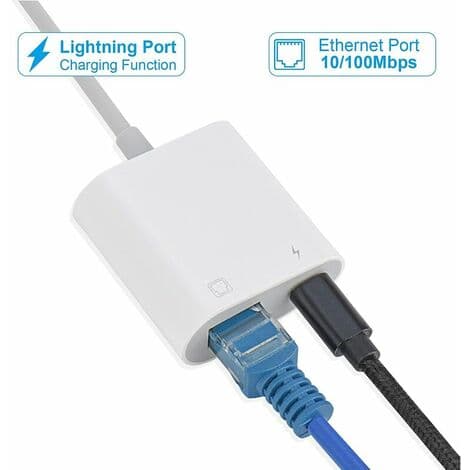 Lightning-RJ45-Ethernet-sovitin latauksella iPhonelle/iPadille, Ethernet-puhelinsovitin, tukee 10/100Mbps suurta nopeutta,