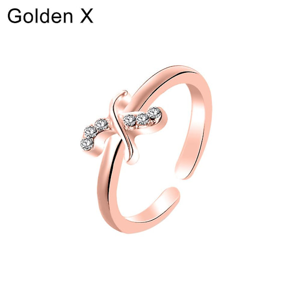 Muodin naiset yksinkertainen A-Z englanninkielinen aakkosten kirjain strassinen avoin sormus koru Rose Gold X