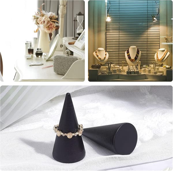 30 stycken svarta ringdisplayställ i massivt trä, konformade