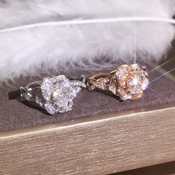Kvinnor Ring Rose Rhinestones Smycken Lätt mode Utseende Finger Ring För Bröllop Rose Gold US 10
