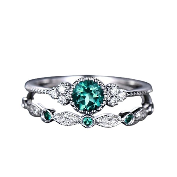2 st/set Utsökt slät yta Vigselringar Legering Enkla Kubiska Zirkonia Damringar Charm Smycken Green US 6